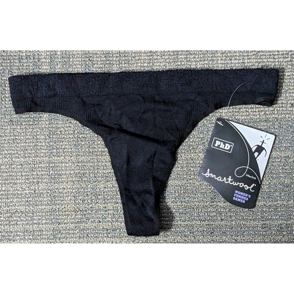 Smartwool Womens PhD Seamless Thong Panties Black Size Medium Merino Wool Panty